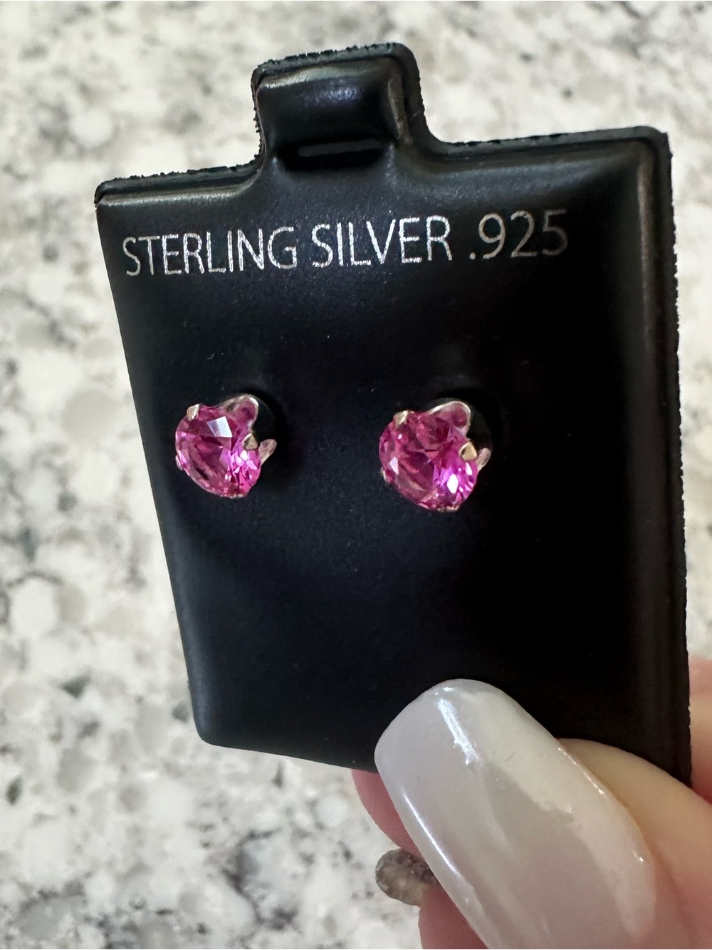 .925 Sterling Silver Pink Crystal Stud Earrings - Picture 6 of 8